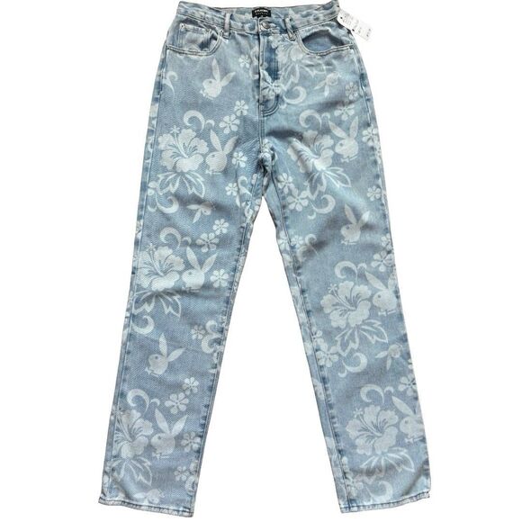 Playboy Denim - Playboy by PacSun Floral Bunny Logo Jeans Women’s Size 28 Light Wash Denim NWT